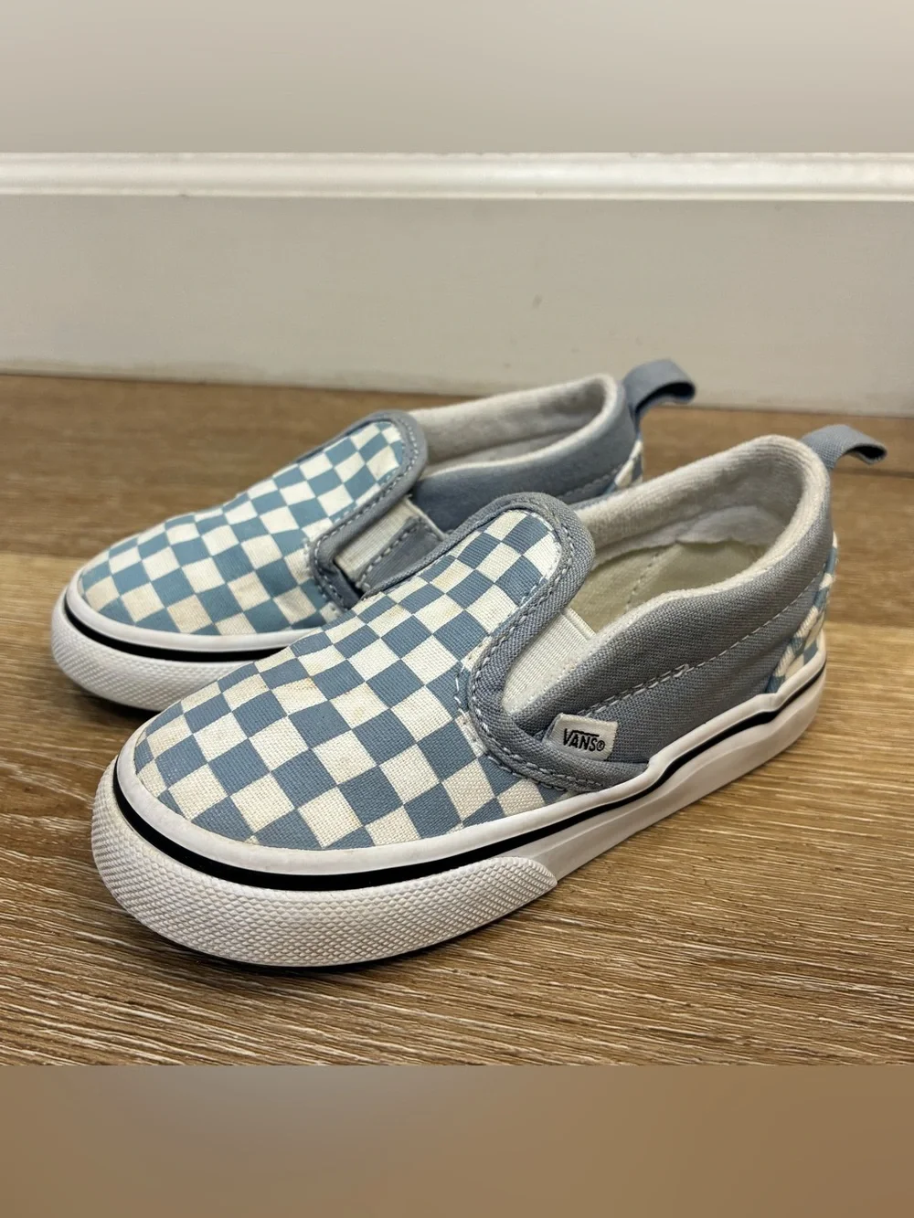 Vans Toddler Classic Slip-On V Shoes Dusty Blue Checkerboard US 8 EU 24.5 14cm